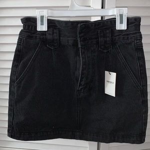 Black denim jeans pleaded high waisted skirt